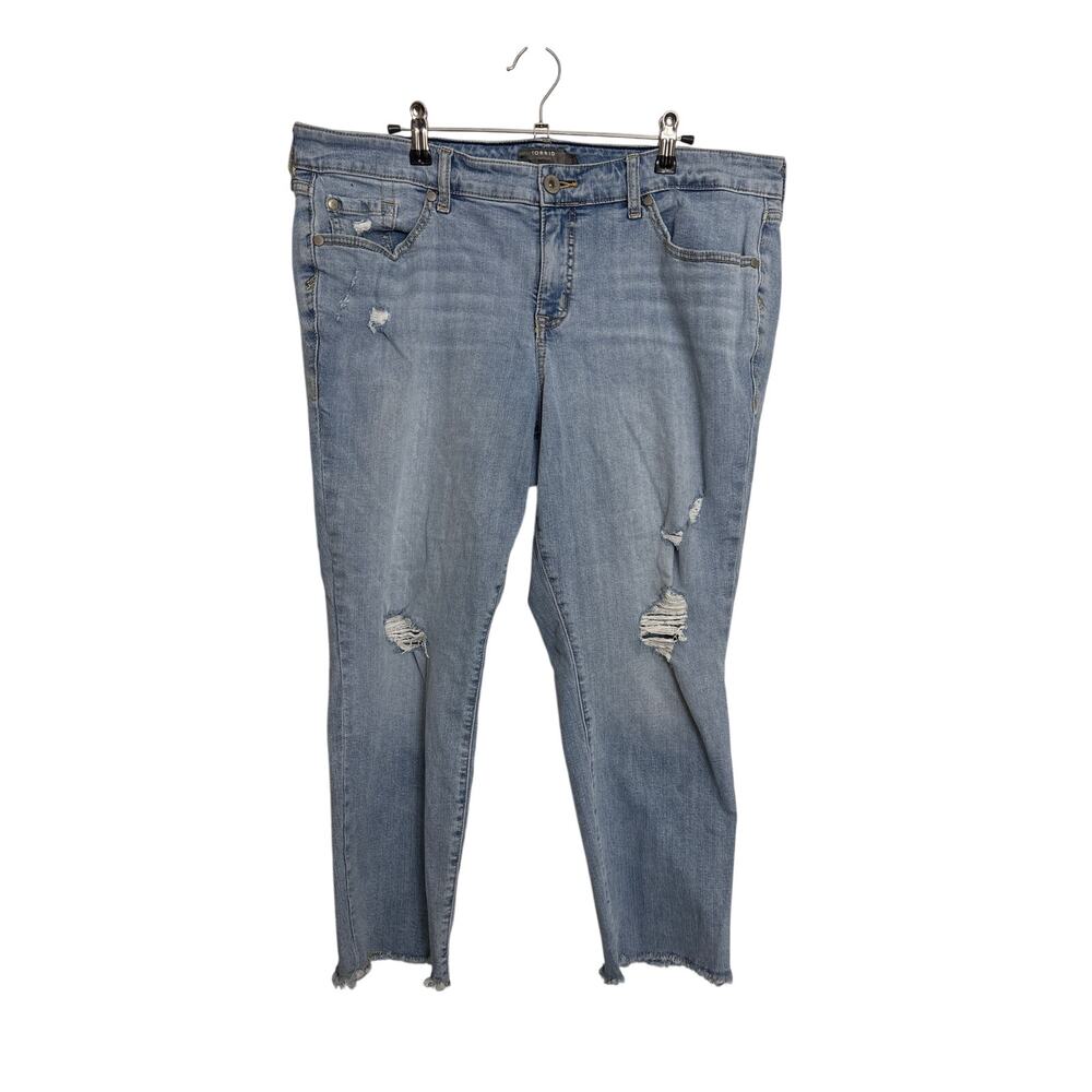 Torrid Jeans Womens 16 Liquid Blues Crop Boyfriend Straight Distressed Mid-Rise